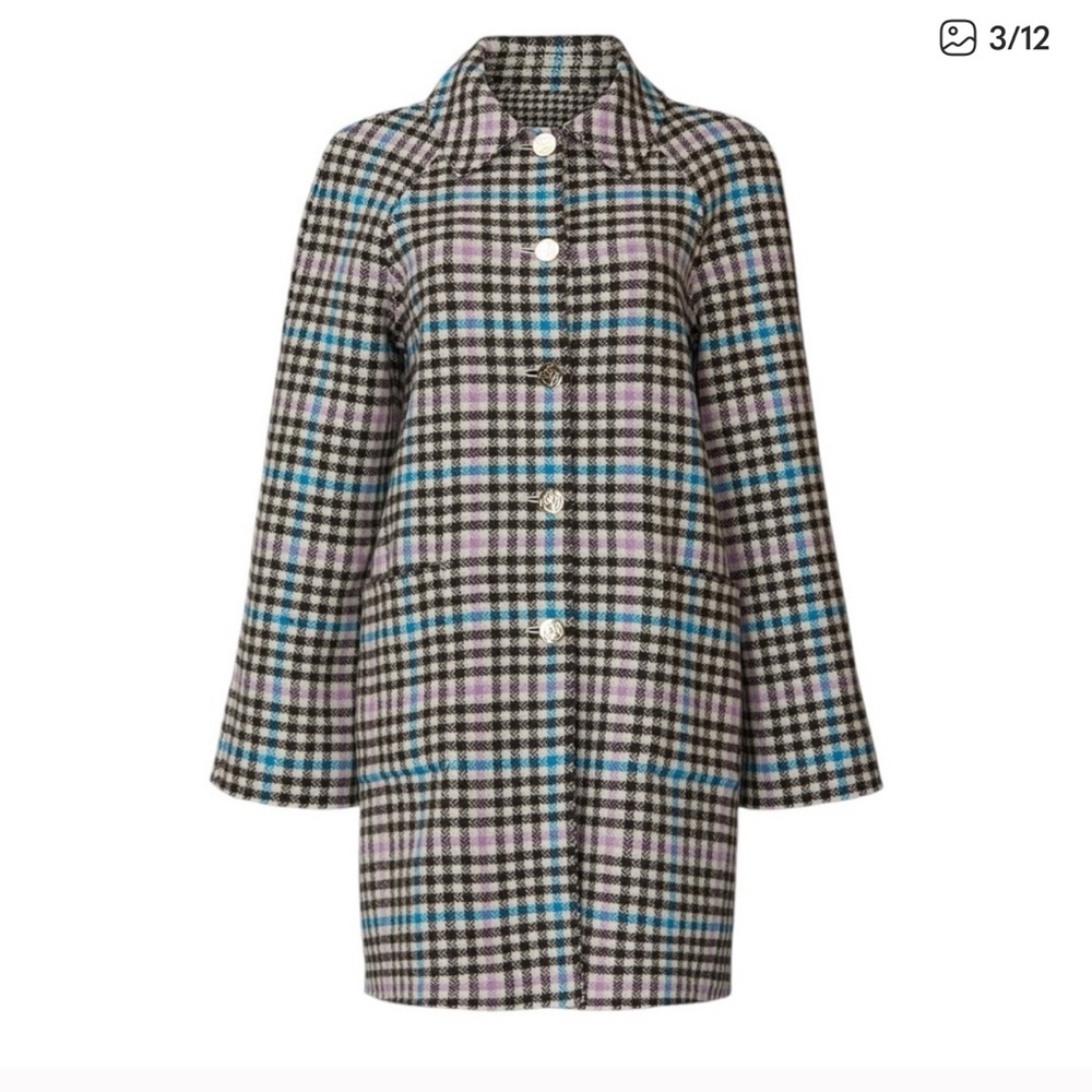 New Draper James Wool Plaid Houndstooth Reversible Swing car Coat Jacket XS S M - Picture 7 of 8